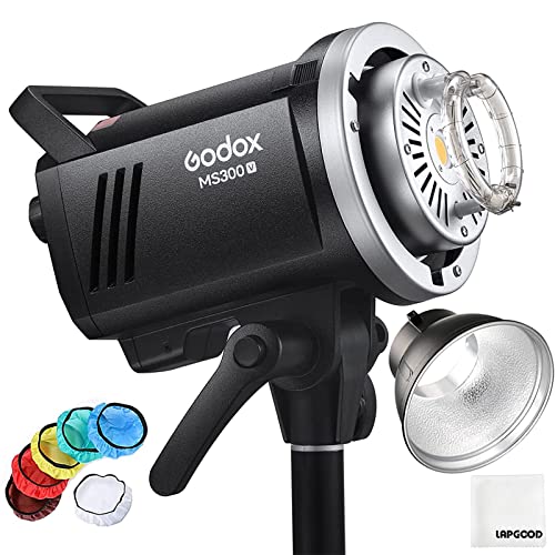 Godox MS300V LED-Studioblitz 300W,2.4G Wireless 5800±200K TTL LED-Licht 0.1～1.3S Recycle Time Bowens Mount mit LED Modeling Lamp,Outstanding Power Output Stability Monolight für Studiofotografie