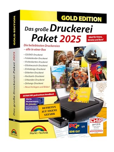 Das große Druckerei Paket 2025 - Einladungen, Glückwunsch Karten, Etiketten, CD-DVD Labels, Visitenkarten für Windows 11, 10, 8.1, 7