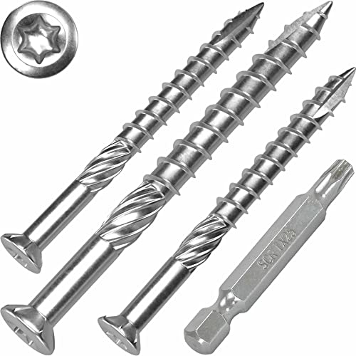 Terrassenschrauben 5 x 60 T-INOX 500 Stück Edelstahl gehärtet C1, Torx 25, inkl. Edelstahl Bit