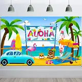 HOWAF Aloha Hintergrund Banner für Hawaii Party Deko, Groß Stoff Wand Garten Draussen Banner für Tropisch Sommer Party Deko, Fotoautomat Hintergrund Banner für Strand Luau Tiki Party Deko, 185*110cm