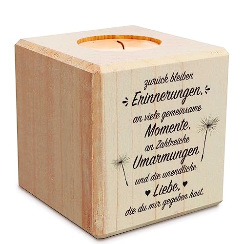 Trauerlicht - zurück bleiben Erinnerungen - Teelichthalter mit Gravur aus Holz - Grabschmuck - Trauergeschenk - Gedenklicht - Erinnerungslicht - Kerze zur Trauerbewältung - Holzwürfel