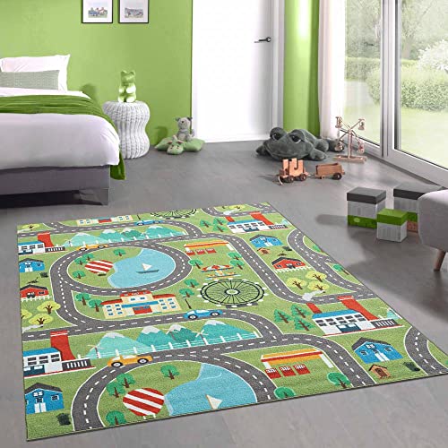 CARPETIA Kinder Spielmatte mit Blick auf die Stadt in der Natur in grün Größe 80x150 cm