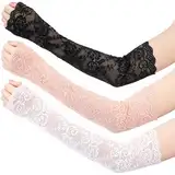 YUXIANLB Spitzen Armstulpen Lang Fingerlos Spitzen Ärmel 3 Paar Arm und Bein Accessoires Atmungsaktive Armabdeckung Ellenbogen Sonne UV Schutz für Frauen Hochzeit Party Outdoor Sportaktivitäten