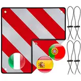 Warntafel Italien und Spanien 4 Spannseile 2in1 50 x 50 cm, Reflektierendes Aluminium Warnschild Rot Weiß für Heckträger, Fahrradträger, Anhänger, Wohnwagen, Auto, Wohnmobil, Urlaub, Abschleppen