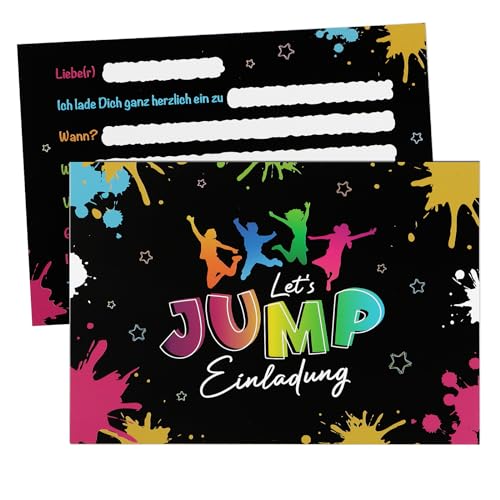 GEBETTER 12 Trampolin Einladungskarten zum Kindergeburtstag 14,8x10,5cm Geburtstag Jump Party Einladung für Mädchen und Jungen Geburtstagseinladungen Kinder Geburtstagsfeier Kinderparty