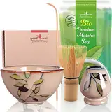 Teezeremonie-Set mit hochwertiger Matcha-Schale und echtem Bio Matcha aus Japan (Bamboo)