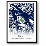 GroundDesigns Millwall FC Fußball-Geschenk, The Den Stadion-Kunstkarte, ungerahmt, A3-Druck, MFC