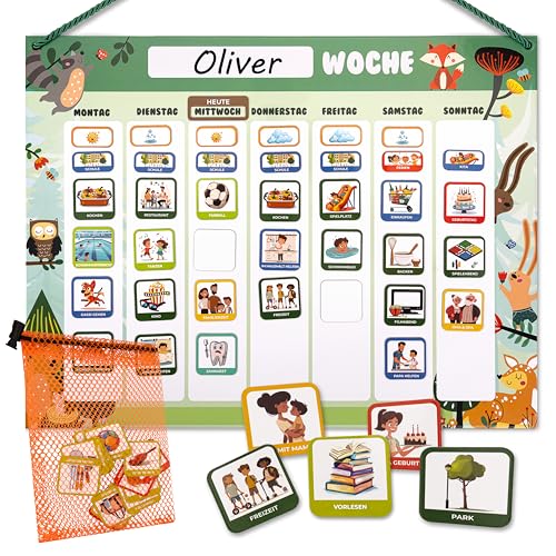 Wochenplaner Kinder - Montessori Magnettafel inkl. 200 Magnete - Komplett beschreib- und abwischbar - Förderung der Selbstständigkeit