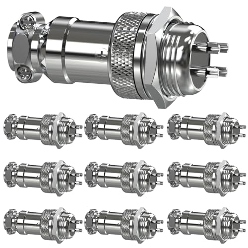 CLDIY GX16 4 Pins Panel Metallmontage Rund Metall Aviation Stecker Adapter Männlich Weiblich Steckdose (10 Stücke)