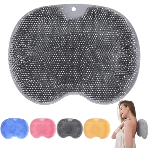 Fußbürste Fußwäscher Dusche Fußmassagegerät,Silikon Dusch Rückenschrubber,Massage Pad mit Rutschfesten Saugnäpfen für Fußpflege Entspannung,Erhöhung der Durchblutung,Peeling(Grey)