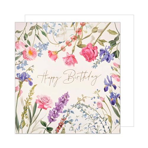 Edition Seidel Premium quadratische Geburtstagskarte mit Umschlag. Glückwunschkarte Happy Birthday Billet Karte für Mann Frau Freund Freundin Blumen (GQ324 SW024)