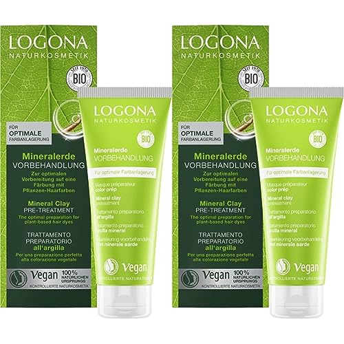LOGONA Naturkosmetik Mineralerde Vorbehandlung bei Pflanzen-Haarfarben, Vorbereitung für Färbung, Vegan, 2er Pack (1 x 100 ml)
