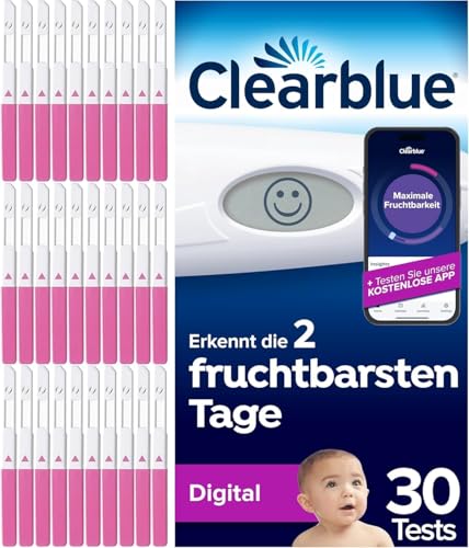 Clearblue Kinderwunsch Ovulationstest Kit Digital, 30 Tests + 1 digitale Testhalterung, Fruchtbarkeitstest für Frauen / Eisprung, nachweislich schneller schwanger werden