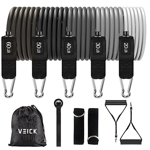 VEICK Resistance Bands Widerstandsbänder Set 5 Fitnessbänder Expander Tube Rubber Bands, Fitnessband mit Tragtasche, Pilates Krafttraining Physiotherapie