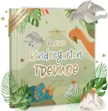 LEBENSKOMPASS Freundebuch Kindergarten Dino - Freundschaftsbuch mit handillustrierten Charakteren - liebevoll gestaltetes Kindergarten Freundebuch für Deine ersten Freunde