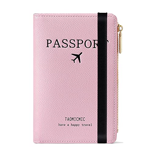 Reisepasshülle, Travel Wallet, RFID Blocker Reisepass Tasche für Kreditkarten, Ausweis und Reisedokumente, Reisezubehör/Travel Organizer Reise Geschenk, Passport Hülle mit Zipper Münzfach (Rosa)