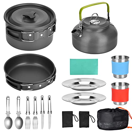 Queta Kochgeschirr Set Cookware Kit Picknick Töpfen Campinggeschirr Set für 2-3 Personen Zum Camping Outdoor Wandern Picknick BBQ ür 2-3 Personen