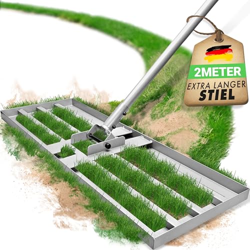 WENDOWERK® [80x30cm] Rasen Rakel mit extra langem Stiel [2 Meter] Inkl. Gartenhandschuhe - Handlicher Rasen Nivellierrechen mit abgerundeten Kanten & Stecksystem - Rakel für Rasen