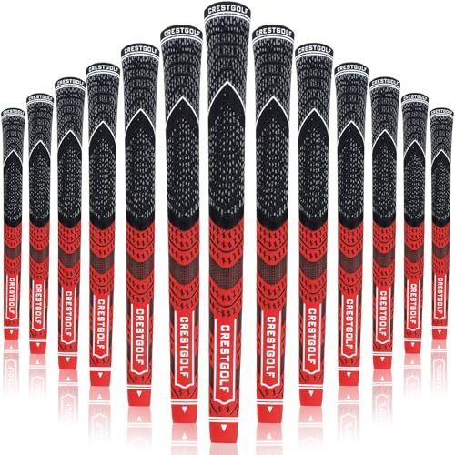 CRESTGOLF Aktualisierte Multi-Compound-Golfgriffe für Golfschläger, Set mit 13 Stück, rutschfest, ökologische Baumwollgarn-Technologie, mittlere oder Standardgröße für Sie (Standardgröße, rot)