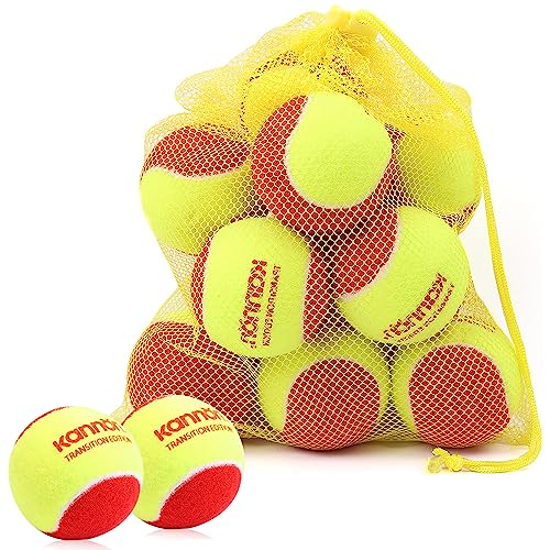 BNGXR Tennisbälle, 12 Stück Stage 3 Tennisbälle Kinder Dekompression 75% Tennisball Mit Tragetasche Methodikbälle füR Kinder Unter 8 & Einsteiger Training Tennis, Gelb/Rot