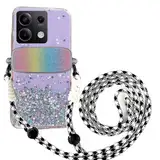 Tivenfezk Nadoli für Xiaomi Redmi Note 13 5G Glitzer Handykette Hülle,Silikon Bling Durchsichtig Crossbody Tasche zum Umhängen Schutzhülle mit Telefon Clip Halter Band