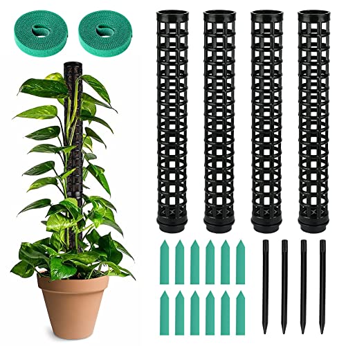OFFCUP Moosstab Pflanzstab, 4pcs Monstera Rankhilfe, Monstera mit 12 Etiketten und 2 Rollen Klettverschluss, Rankhilfe für Zimmerpflanzen 100cm, für Gartenbepflanzung Efeutute Pflanzenunterstützung