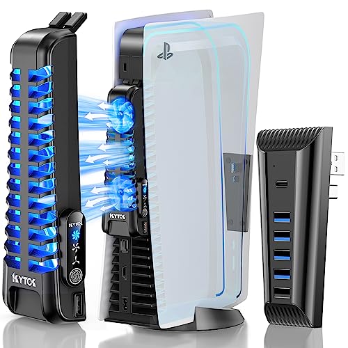 PS5 Lüfter und PS5 USB Hub mit 6 USB Anschlüsse, PS5 Kühler mit PS5 USB Erweiterung, PS5 Lüfter Kühler mit 3 Stufig PS5 Kühlung für PS5 Digital & Disk und PS5 Zubehör