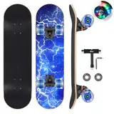 GIEEU Skateboards mit bunten blinkenden Rädern für Anfänger, Kinder, Teenager, Erwachsene, 78,9 x 20,3 cm, komplettes Standard-Skateboards, 9 Schichten Ahorn-Deck, konkaves Skateboard