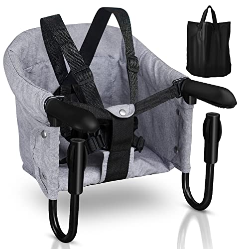 Daromigo Tischsitz Baby Faltbar, Baby Essstuhl, Tragbarer Baby Hochstuhl, Baby Sitzerhöhung, mit Ablagetasche, Belastbar bis 18 kg, geeignet für zu Hause und unterwegs, grau