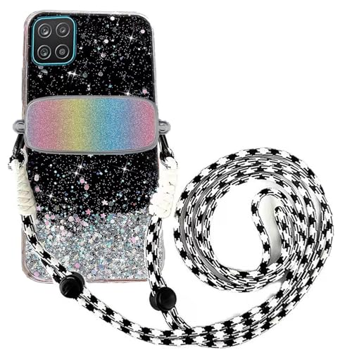 Tivenfezk Nadoli für Samsung Galaxy A22 5G Glitzer Handykette Hülle,Silikon Bling Durchsichtig Crossbody Tasche zum Umhängen Schutzhülle mit Telefon Clip Halter Band