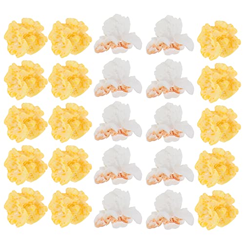 EXCEART 20Pcs Popcorn Charme Miniatur Harz Künstliche Popcorn Lebensechte Mini Lebensmittel Accent Flatback Perlen für DIY Schmuck Der Landschaft Telefon Fall Puppenhaus Prop