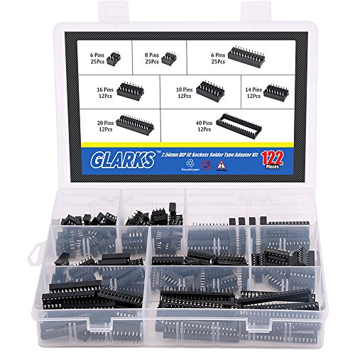 glarks 122pcs 2,54 mm Pitch DIP IC Sockets Lötversion Adapter Sortiment Kit (6/8/14/16/18/24/28/40 Pins)