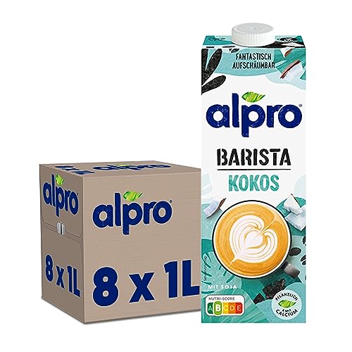 Alpro Barista Kokos – Zum Aufschäumen – 100 Prozent pflanzlich, vegan und milchfrei – Von Natur aus laktosefrei – Reich an Calcium und Vitaminen – 8 x 1 L