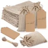 10 Stück Kleine Jutesäckchen, Jutesäckchen mit Kordelzug 10×15 cm und 10 Stück Karten, Jutebeutel klein Sackleinen Stoffsäckchen Geschenksäckchen Taschen Schmuckbeutel Zum Verpacken, Weihnachten