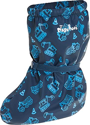 Playshoes Unisex Baby Regenvoeten met fleecevoering Stiefel, Blau Baustelle, Small EU