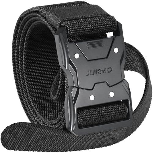 JUKMO Schnellverschluss Taktischer Gürtel, Militär Wandern 3,8cm Arbeit Gürtel mit Schwere Sicherheitsgurt Schnalle (M-für Taille 91cm-105cm (Länge 125cm), Schwarz)