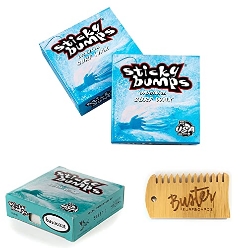 STICKY BUMPS Original Surfboard Wax Set - 2X Surf Grip Wachs 1x Base Coat 1x Waxkamm Temperaturen Cold Cool Warm Tropical (Cool)