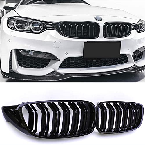 TOPTHAN Passend für BMW 4ER F32 F33 F36 M4 2014-2020 Doppelsteg Front Nieren Kühlergrill Gitter Schwarz Glanz Kühler Front Doppel Rippen Grill Links Rechts