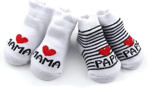 Distinct® Baby Baumwollsocken Süße Socken Ich liebe Mama + Ich liebe PaPa Neugeborenes Kleinkind jungen Mädchen Cotton kleine Söckchen (2 Paar)