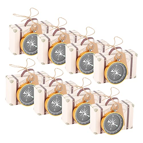 20 Stück Geschenkbox Kompass, Kofferform Boxen mit Kraft Tags Dekorative Souvenirs für die Hochzeits Babyparty Hochzeits Reisegesellschaft (Gold)