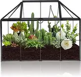 Homtone 23 cm Großer Geometrischer Terrarium-Pflanzgefäß, Hausform, Schwarz, Handgefertigte Glasbox, Vintage-Tischplatte, Miniatur-Blumentopf für Sukkulenten, Kakteen (Schwarz)