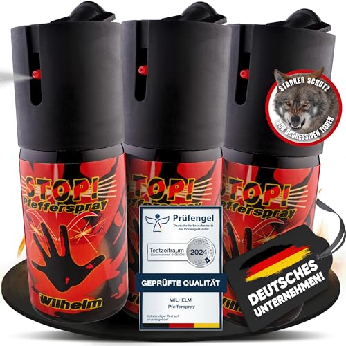 3 x Wilhelm Pfefferspray 40 ml Tierabwehr Selbstverteidigung CS Gas KO Spray hochdosiert (ca. 2 Mio. Scoville) effektives Verteidigungsspray