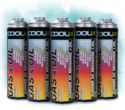 COOL5 2in1-5 x r134a kältemittel mit Öl, für Klimaanlagenfüllung für Autos 1995-2016 - 5 BOX kältemittel r134a nachfüllset + Universalreiniger 500ml