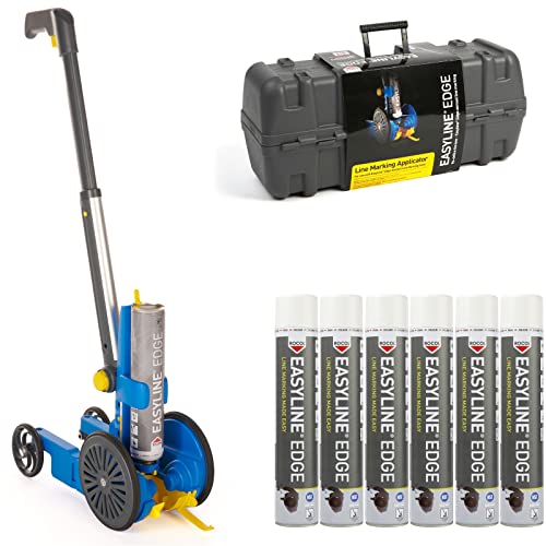 DEWEPRO Markier-Set: 6x ROCOL EASYLINE EDGE weiß + Markiergerät/Markierwagen Airblow Applikator - Farbe: weiß - Linienmarkierung - Linienmarkierfarbe - Linienmarkierungsspray inkl. 6 St SingleScrubs