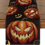 Halloween Tischläufer, 33x183cm Halloween Kürbis Tischtuch Vintage Kürbis Tischdeko Halloween Party Deko Waschbar Table Cloth für Drinnen Draußen Halloween Deko