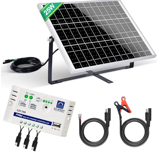 ECO-WORTHY 25W 12V Monokristallines Solarmodul Solarpanel Kit: 25W Solarpanel + Verstellbare Halterung + SAE-Anschlusskabel +10A Laderegler für Auto RV Marine Boot
