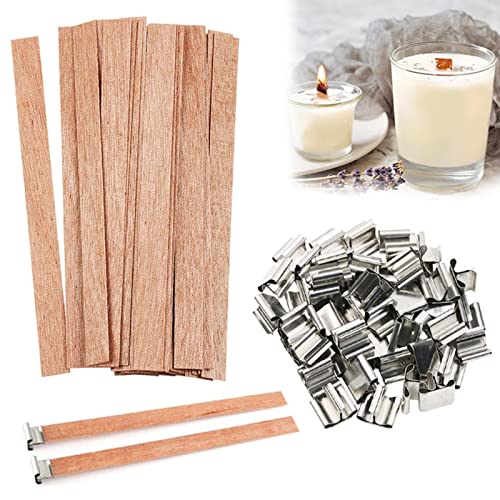 25 PCS Kerzendochte mit 25 PCS Eisenständer, Kerzen Machen Holzdocht für DIY Kerzenherstellung Handwerk, Rauchfreie Natürliche Umweltfreundliche Holzdochte für die Kerzenherstellung