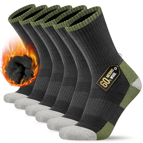 KEECOW Merino Wolle Wandersocken Herren & Damen 3 Paar, Thermo Fleece Socken Wintersocken Warmesocken für Outdoor Sport (DE/NL/SE/PL, Numerisch, 43, 46, Regular, Regular, Grüner)