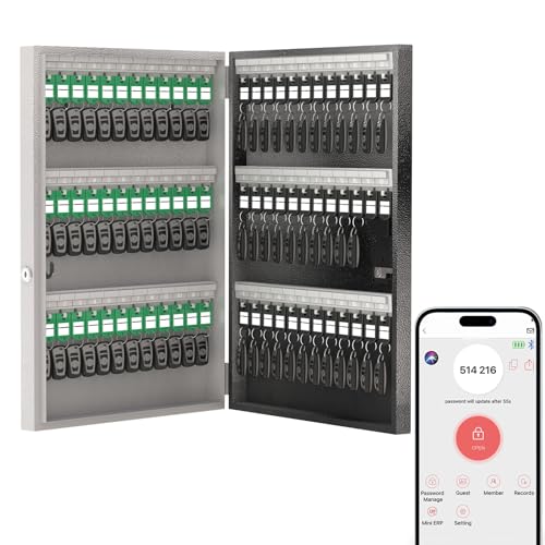 DiDiHere Schlüsselkasten mit 72 Schlüsseln, Wandhalterung mit OTP-Technologie, entsperrt mit festem Passwort/Bluetooth-Entriegelung, Schlüsseltresor, Sicherheitsaufbewahrung, Schlosskasten für Valets,