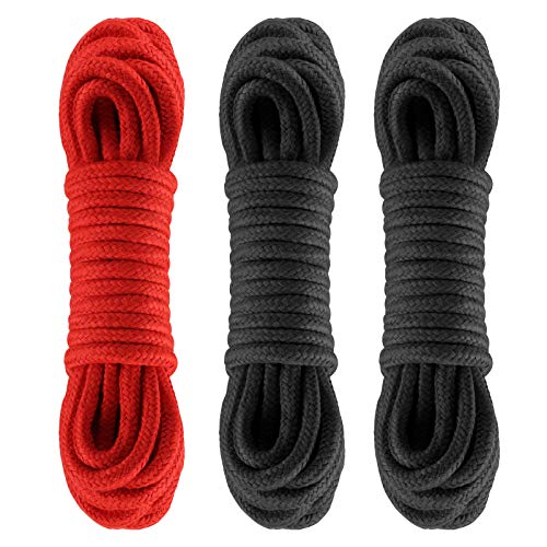 LIHAO 3x 10m Bondageseil Bondage Seile Fesselseil BDSM Schwarz Rot